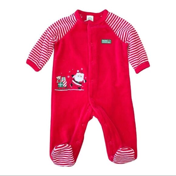 Little Me My First Christmas Size 3M Appliqué Santa Velour One Piece Footie - Picture 2 of 5